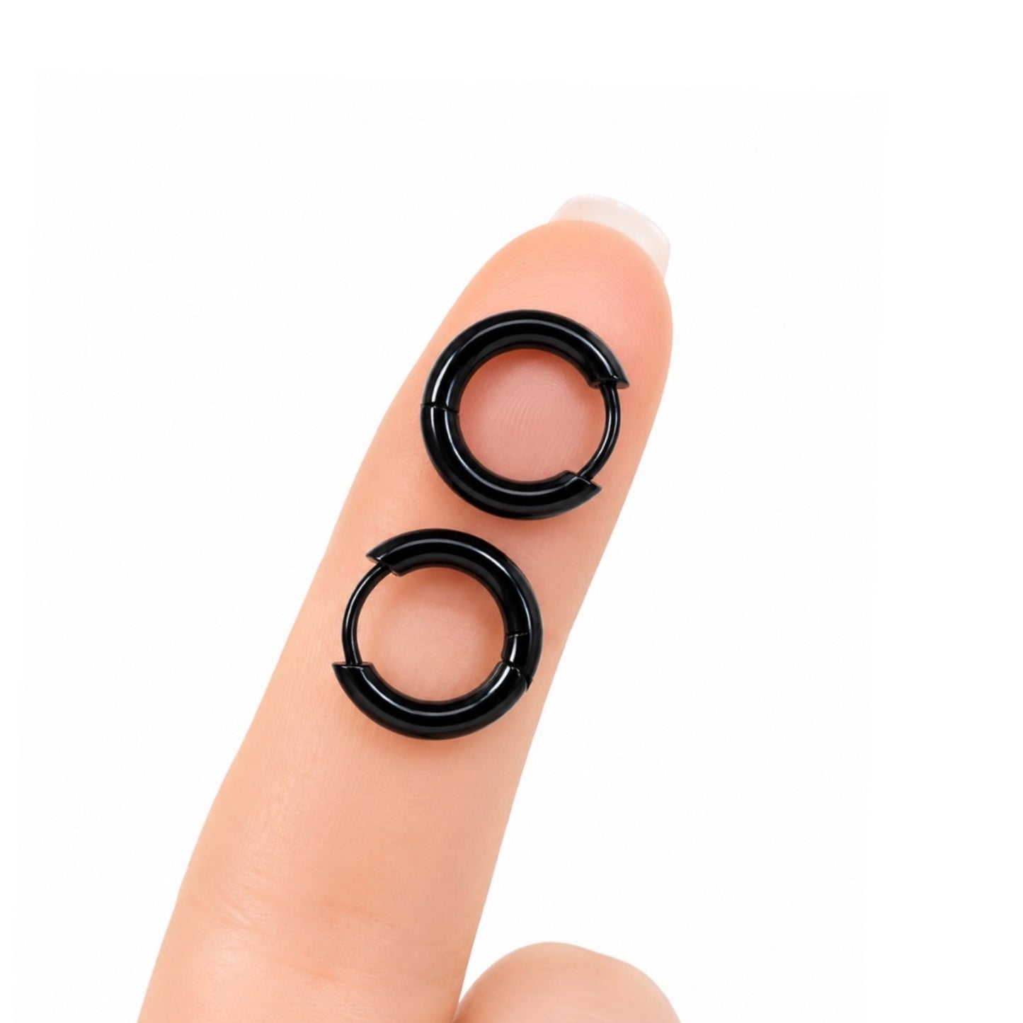 Black Stainless Steel Huggie Hoop Earrings 8mm
