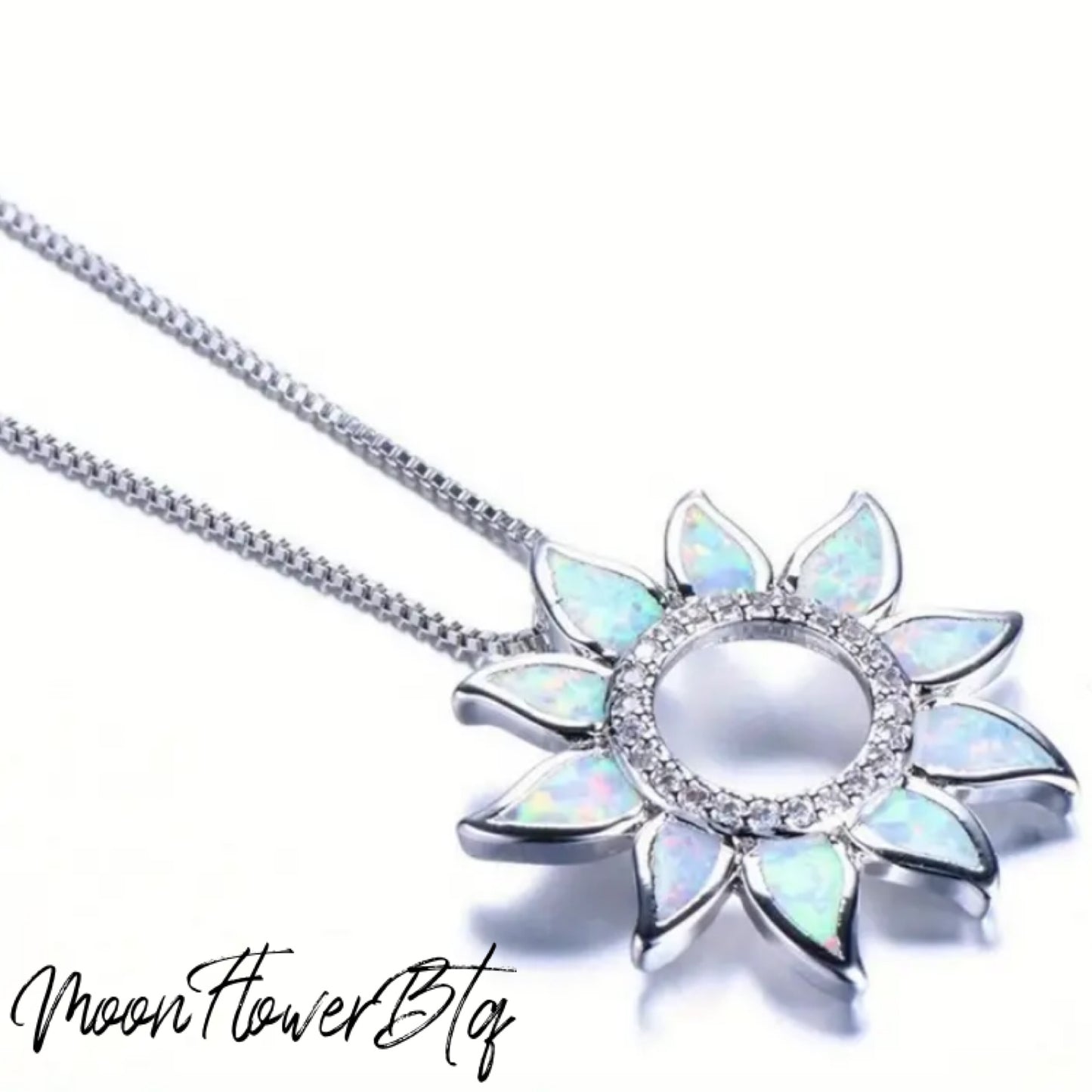 Fire Opal Sunflower Pendant Necklace