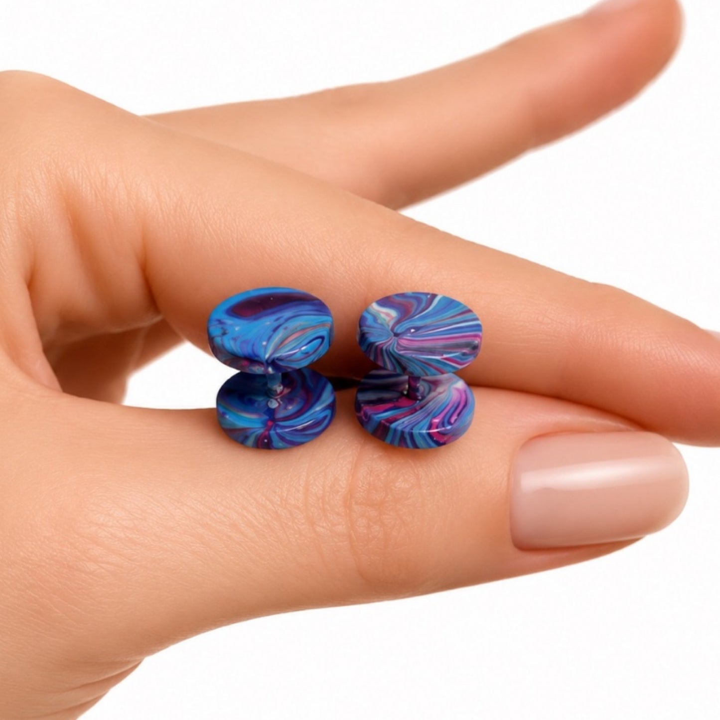 Blue Purple Swirl Fake Plug Faux Gauge Earrings – 16G 10mm