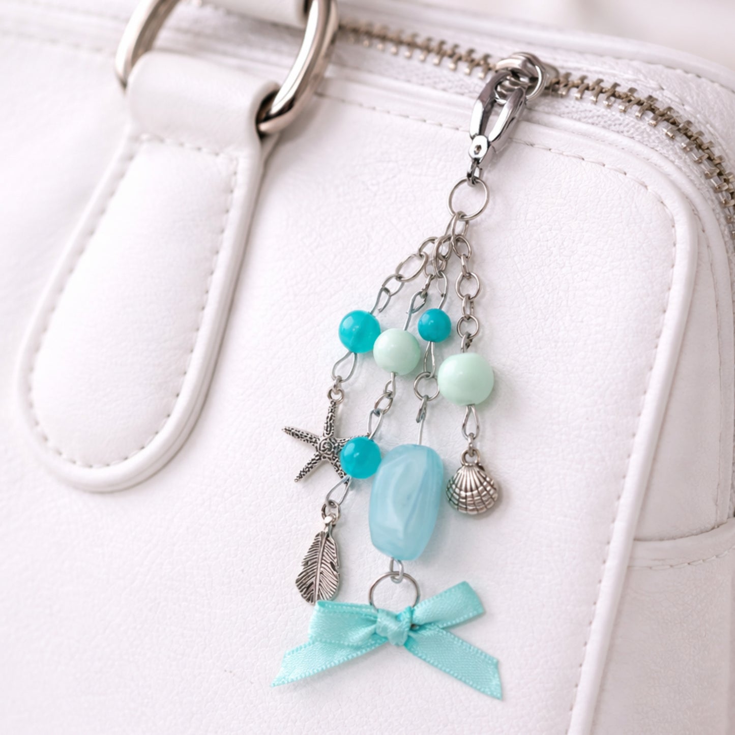 Aqua Mermaid Beaded Charm Keychain Bag Charm Zipper Pull