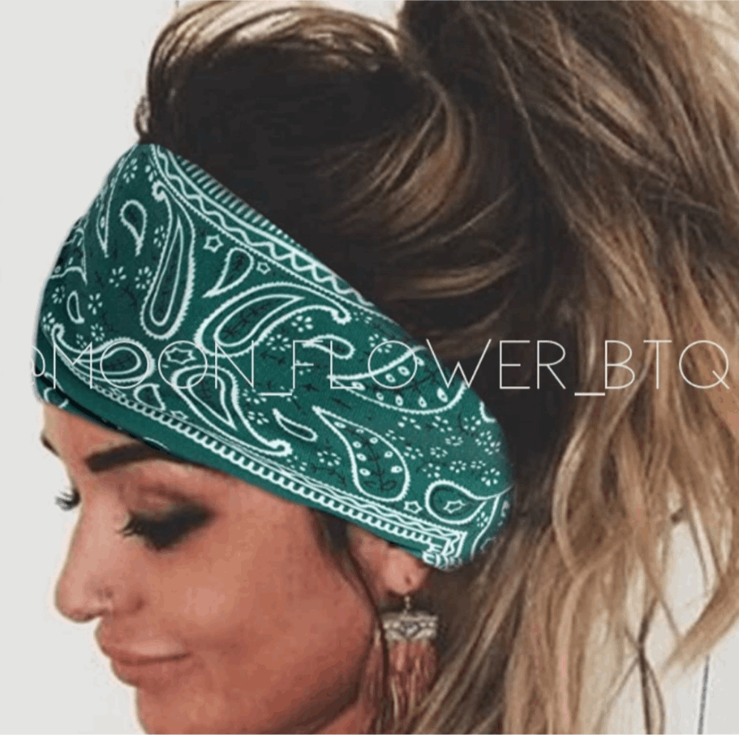 Jade Green Paisley Print Turban Headband Ear Warmer