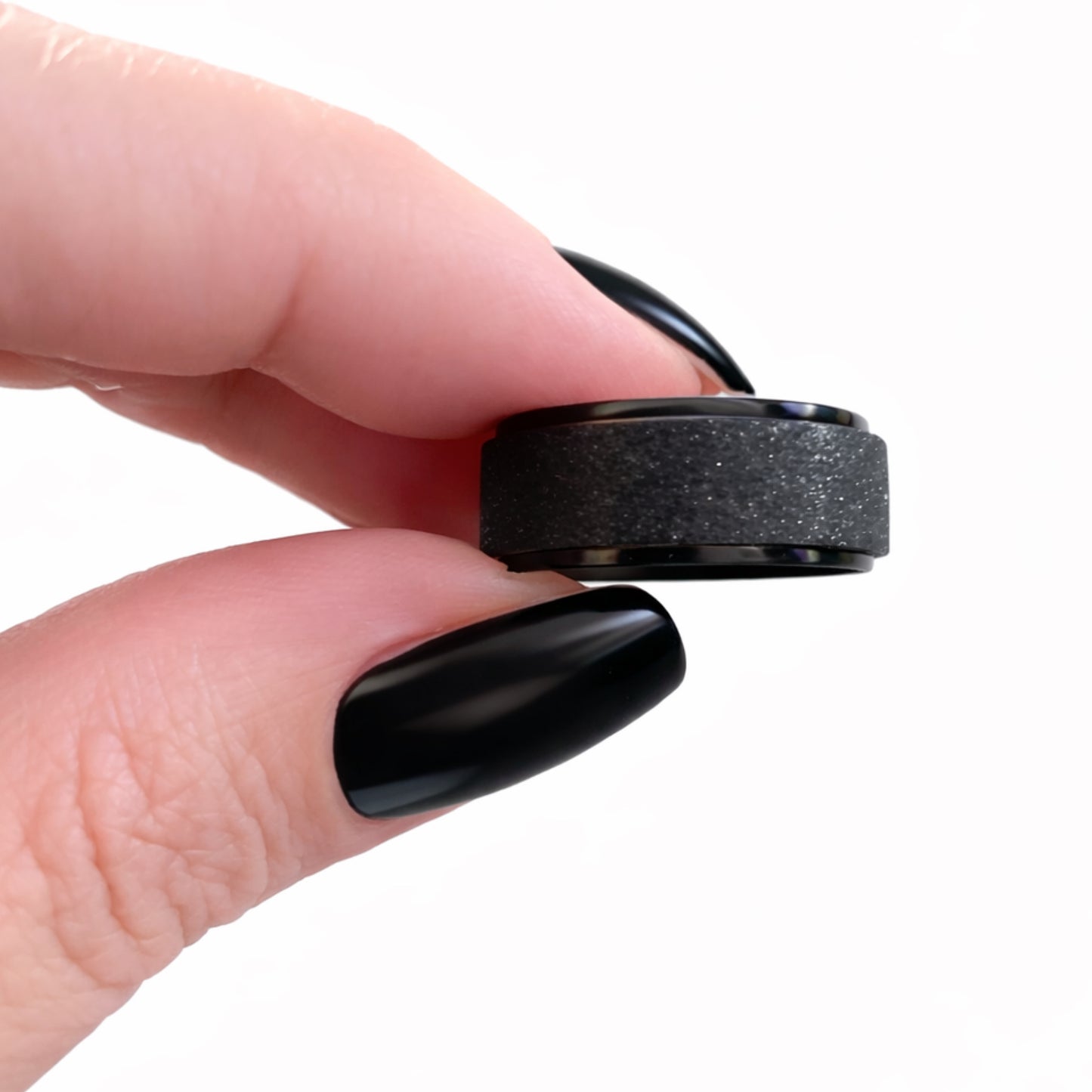 Black Textured Spinner Ring – Stainless Steel Wide Band