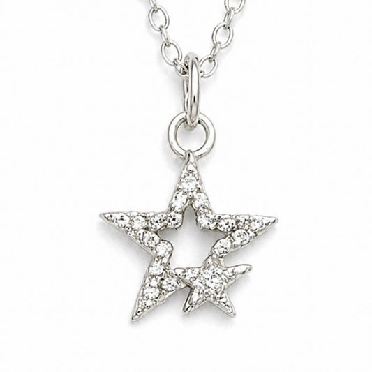 Silver CZ Star Pendant Necklace – Chain 20”