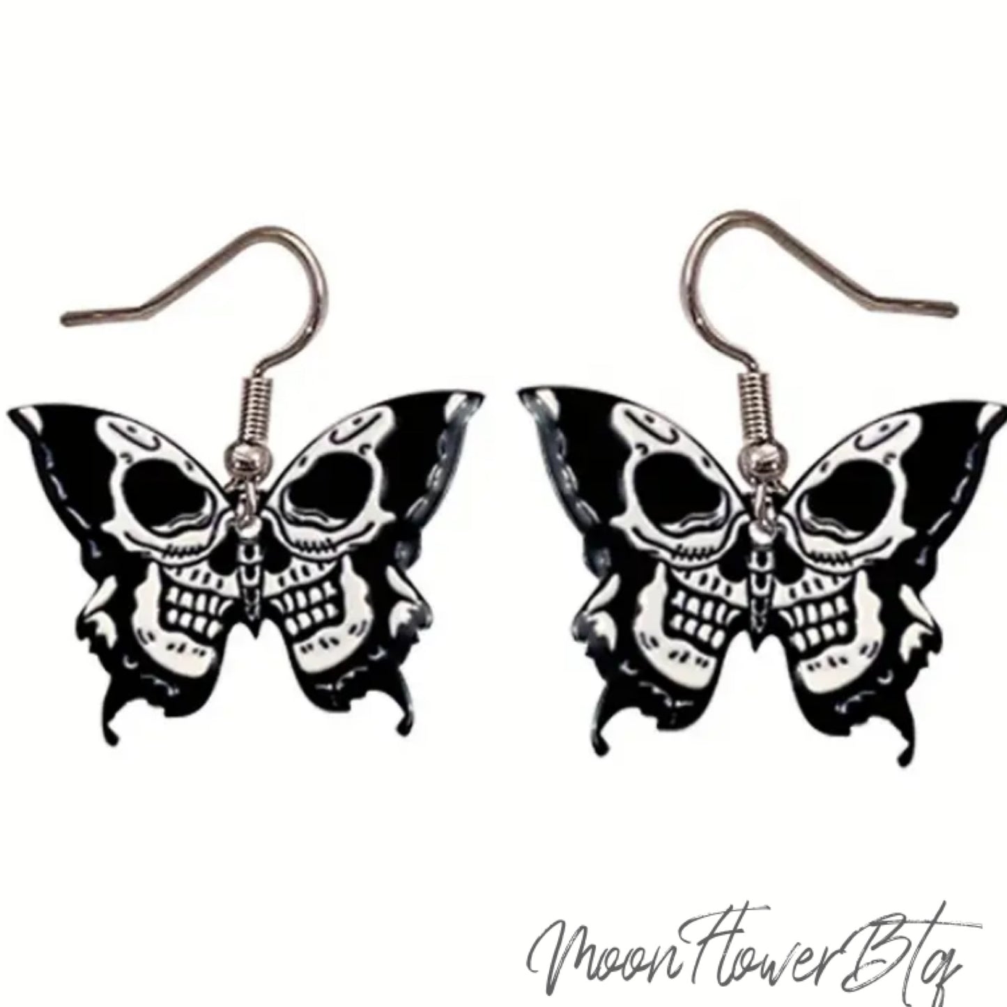 Skull Moth Butterfly Dangly Earrings