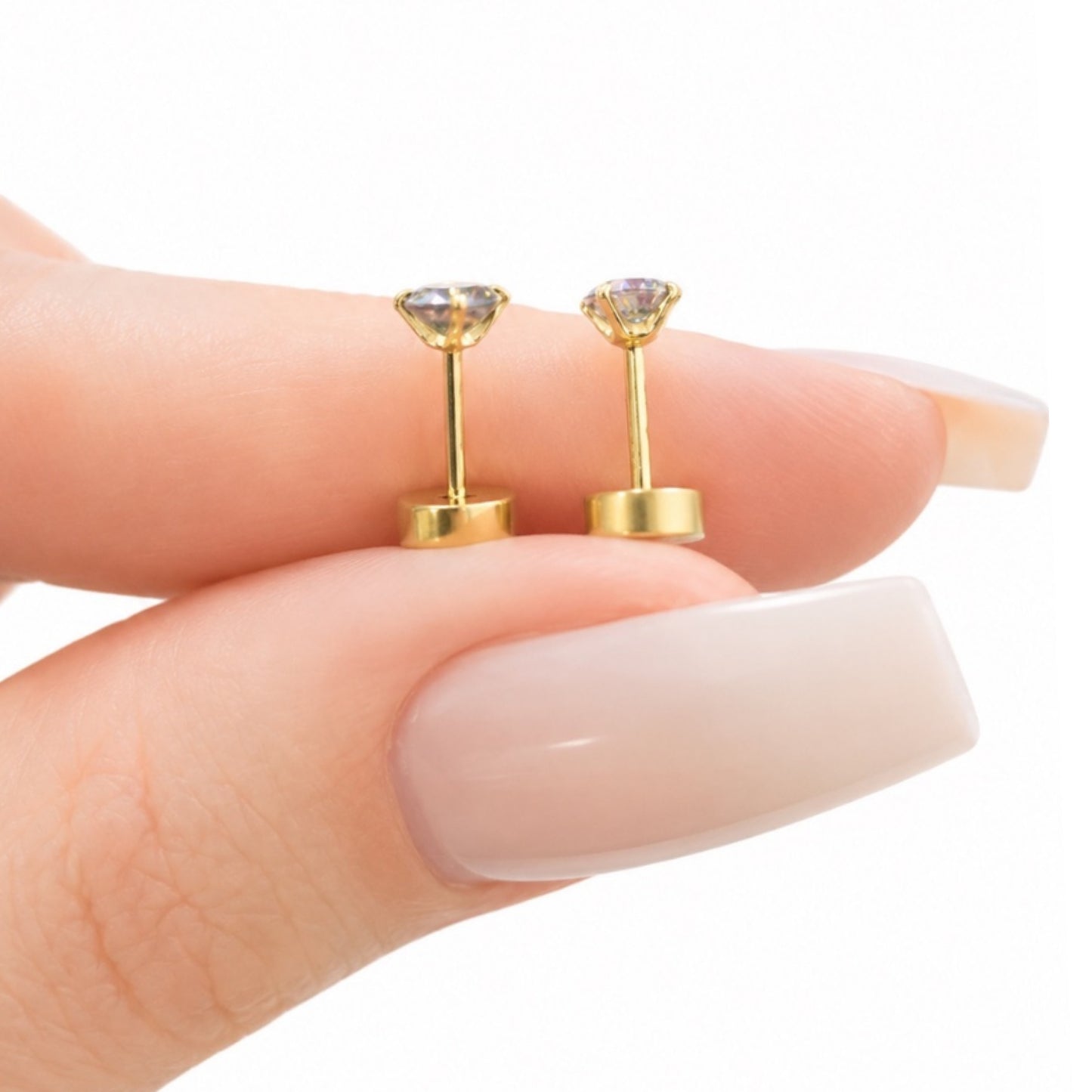 Gold Rainbow CZ Flat Back Stud Earrings