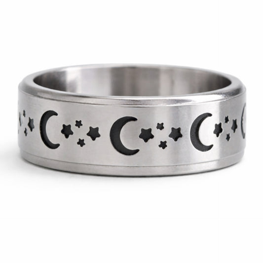 Moon Star Spinner Ring – Stainless Steel Celestial Band