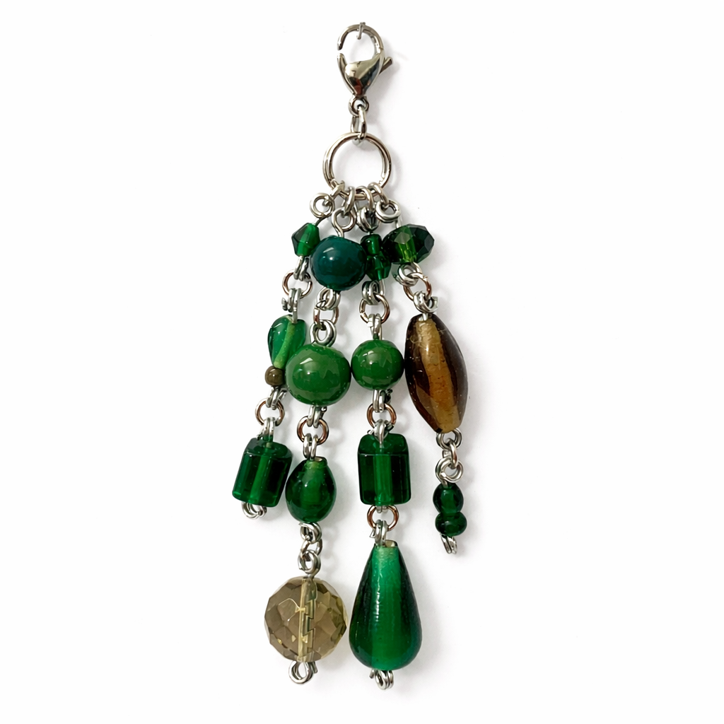 Green Beaded Charm - Keychain Bag Charm Zipper Pull