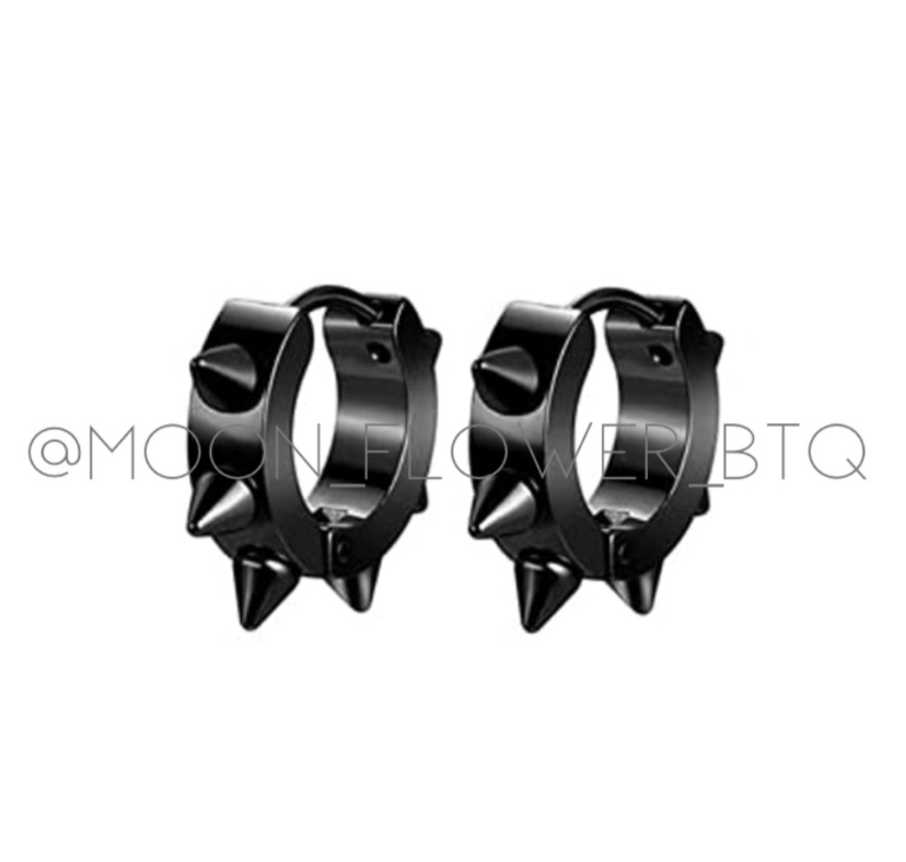 Black Spiked Huggie Hoop Earrings