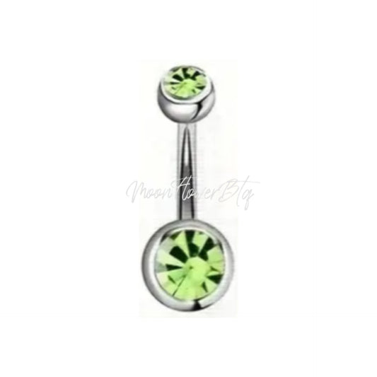 Green Gem Belly Button Ring – 14G Surgical Steel Navel Barbell