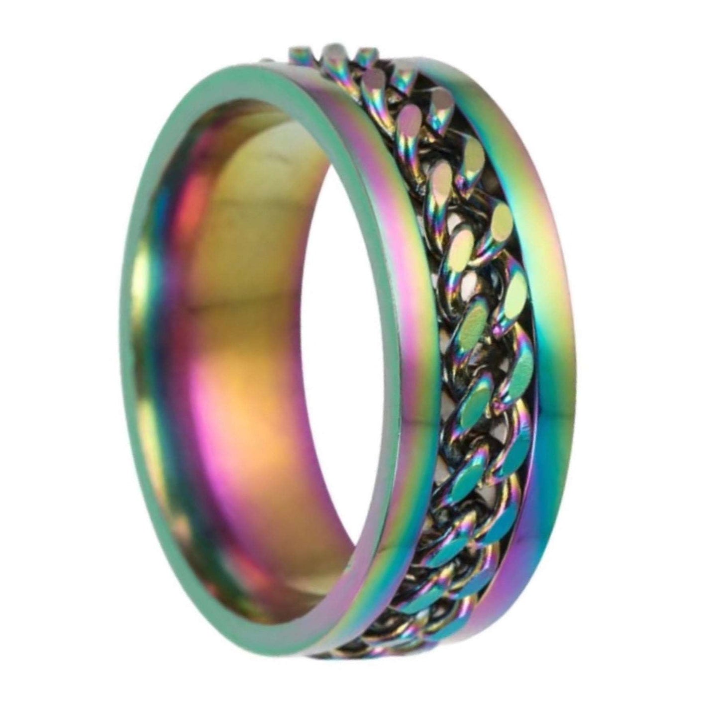 Rainbow Stainless Steel Chain Anxiety Fidget Spinner Ring