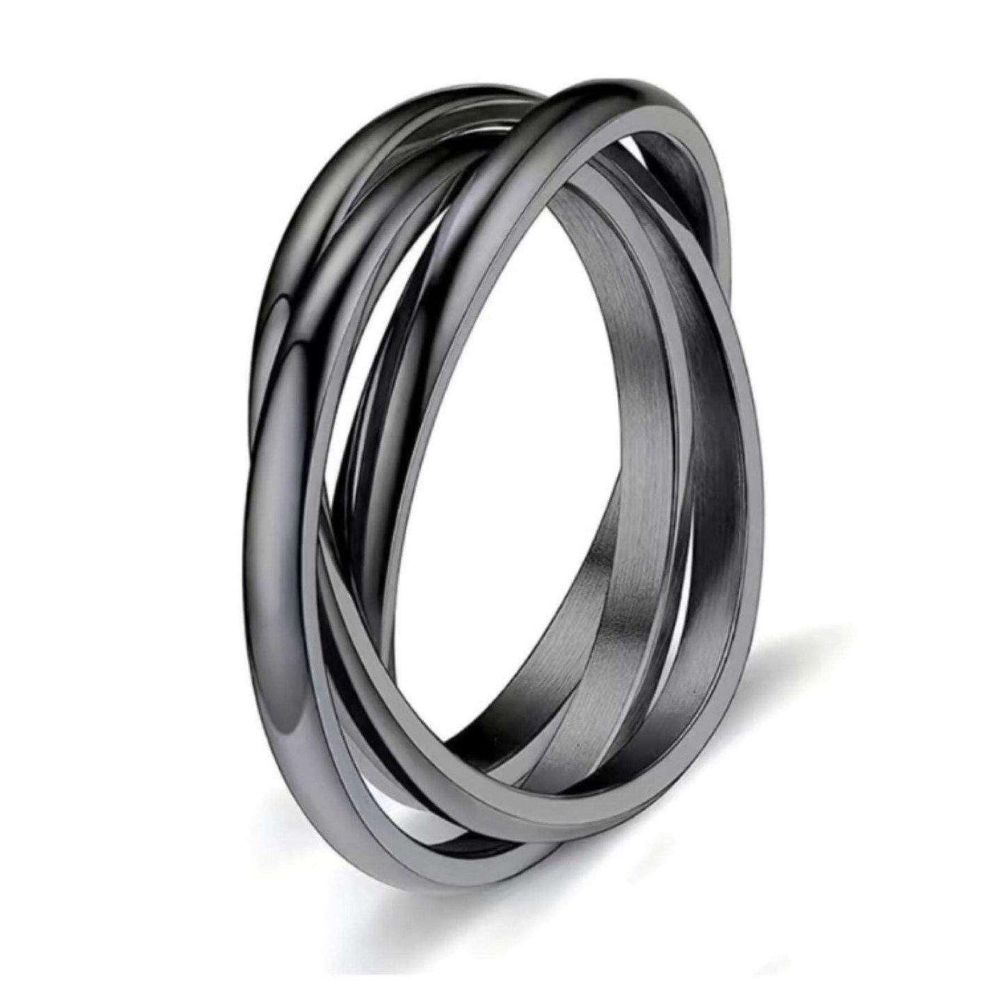 Black Triple Interconnected Stainless Steel Anxiety Fidget Ring