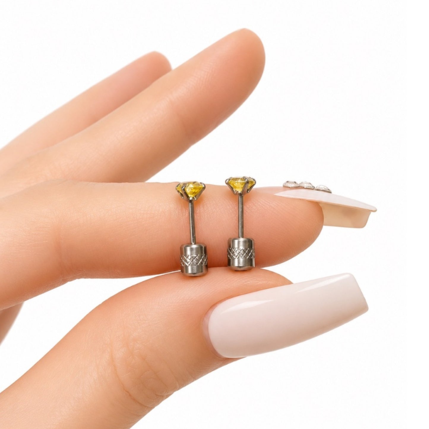 Yellow CZ Double Ended Screw Back Stud Earrings