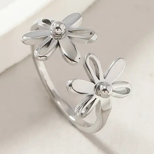 Silver Double Flower Ring