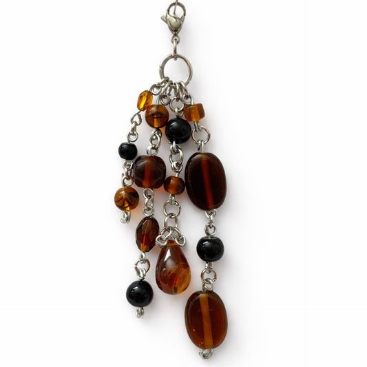 Amber Brown & Black Beaded Charm - Keychain Bag Charm Zipper Pull