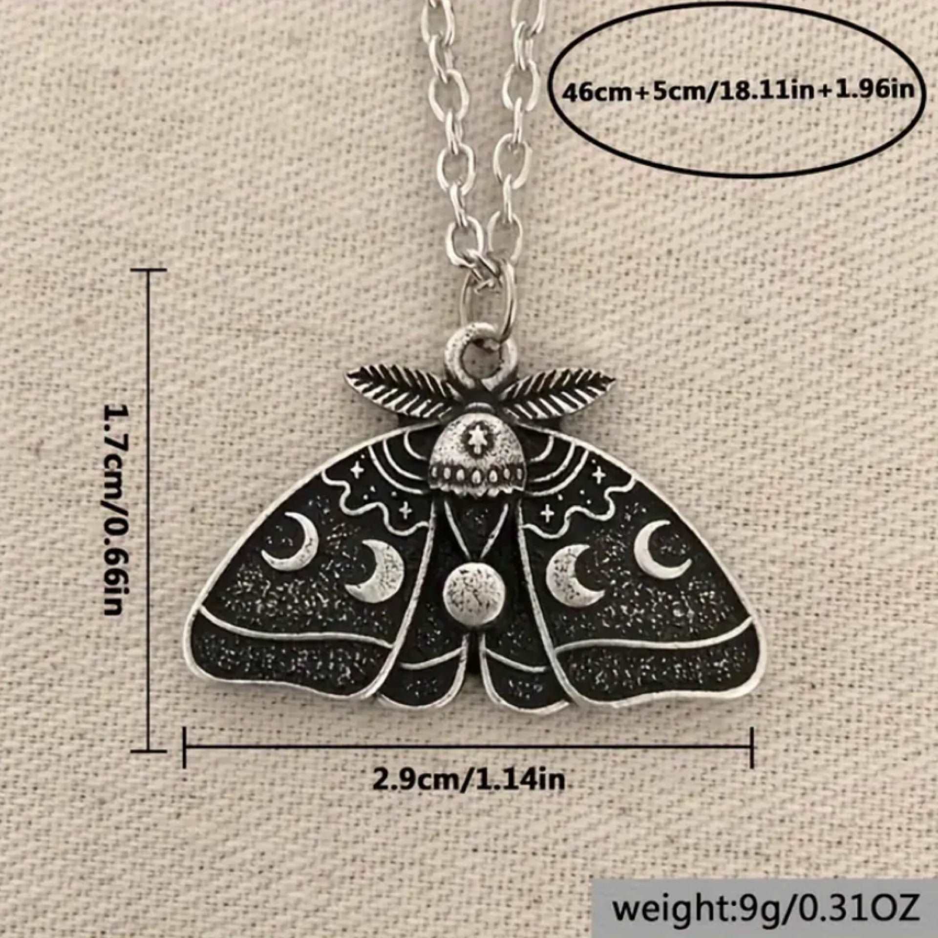 Moon Phase Moth Butterfly Pendant Necklace