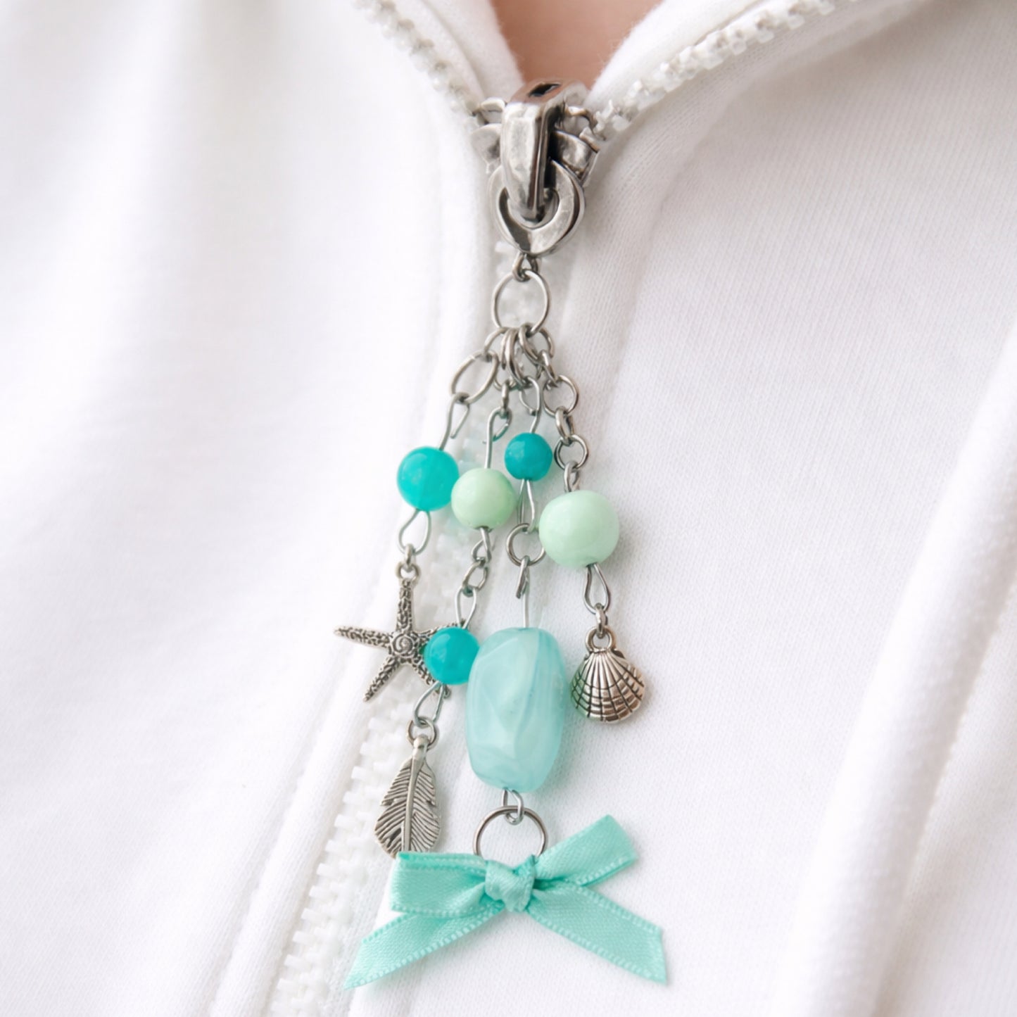 Aqua Mermaid Beaded Charm Keychain Bag Charm Zipper Pull