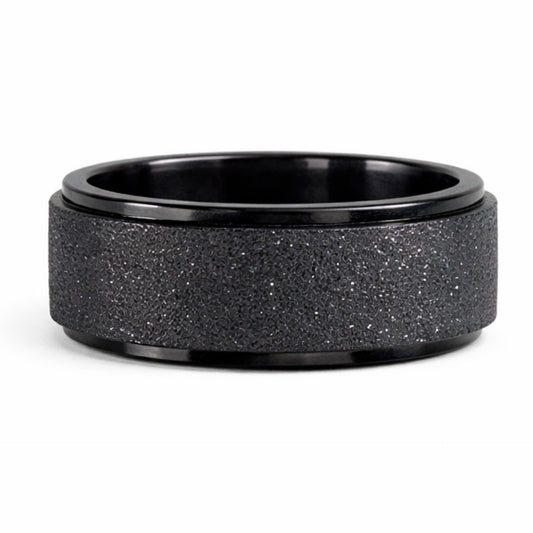 Black Textured Spinner Ring – Stainless Steel Wide Band