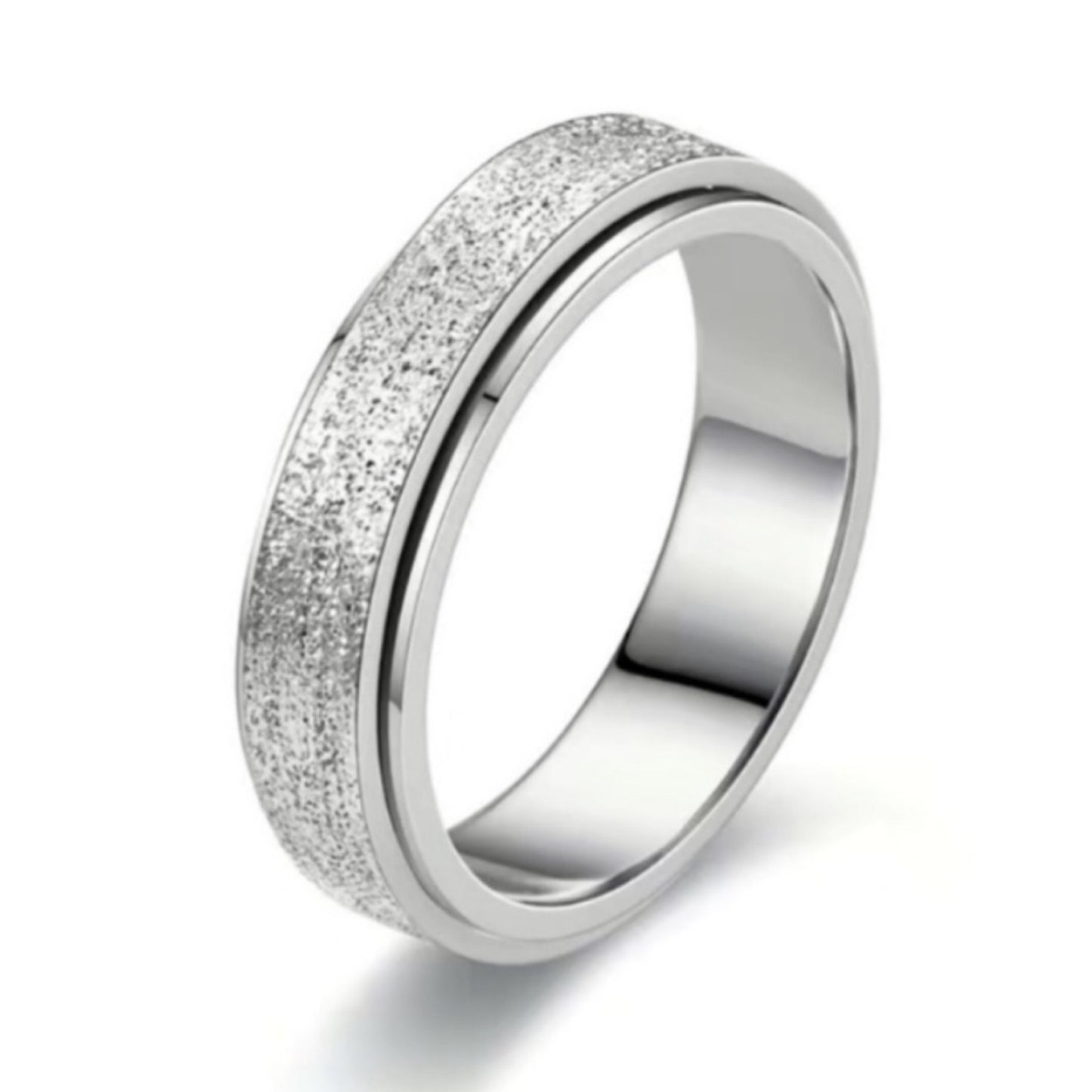 Sparkly Silver Stainless Steel Anxiety Fidget Spinner Ring