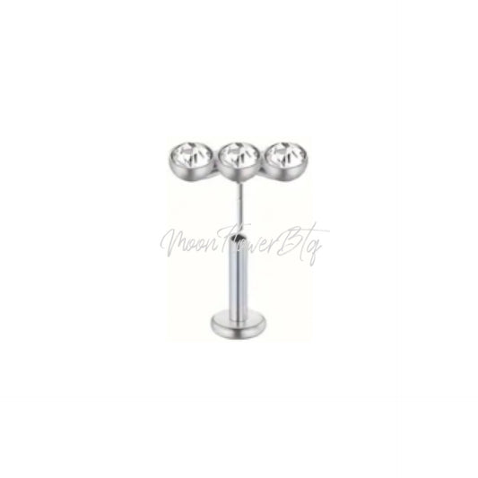 Tiny Silver Triple CZ Flat Back Stud
