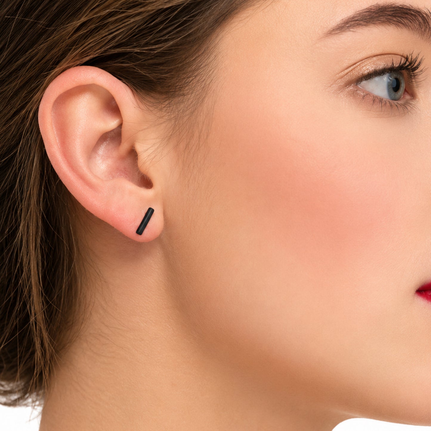 Black Bar Flat Back Stud Earrings