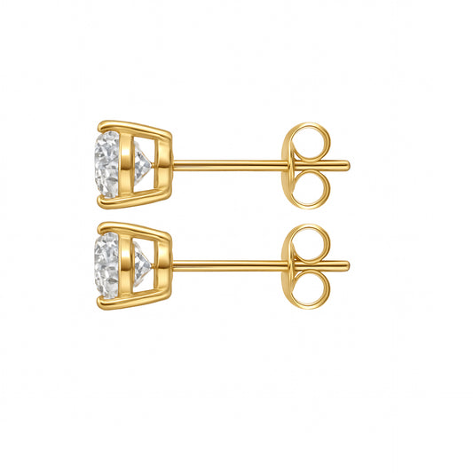 14K Gold Plated Stud Earrings with 5mm Clear Cubic Zirconia