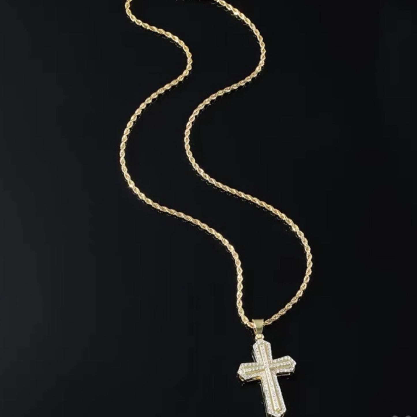 Gold CZ Covered Cross Necklace