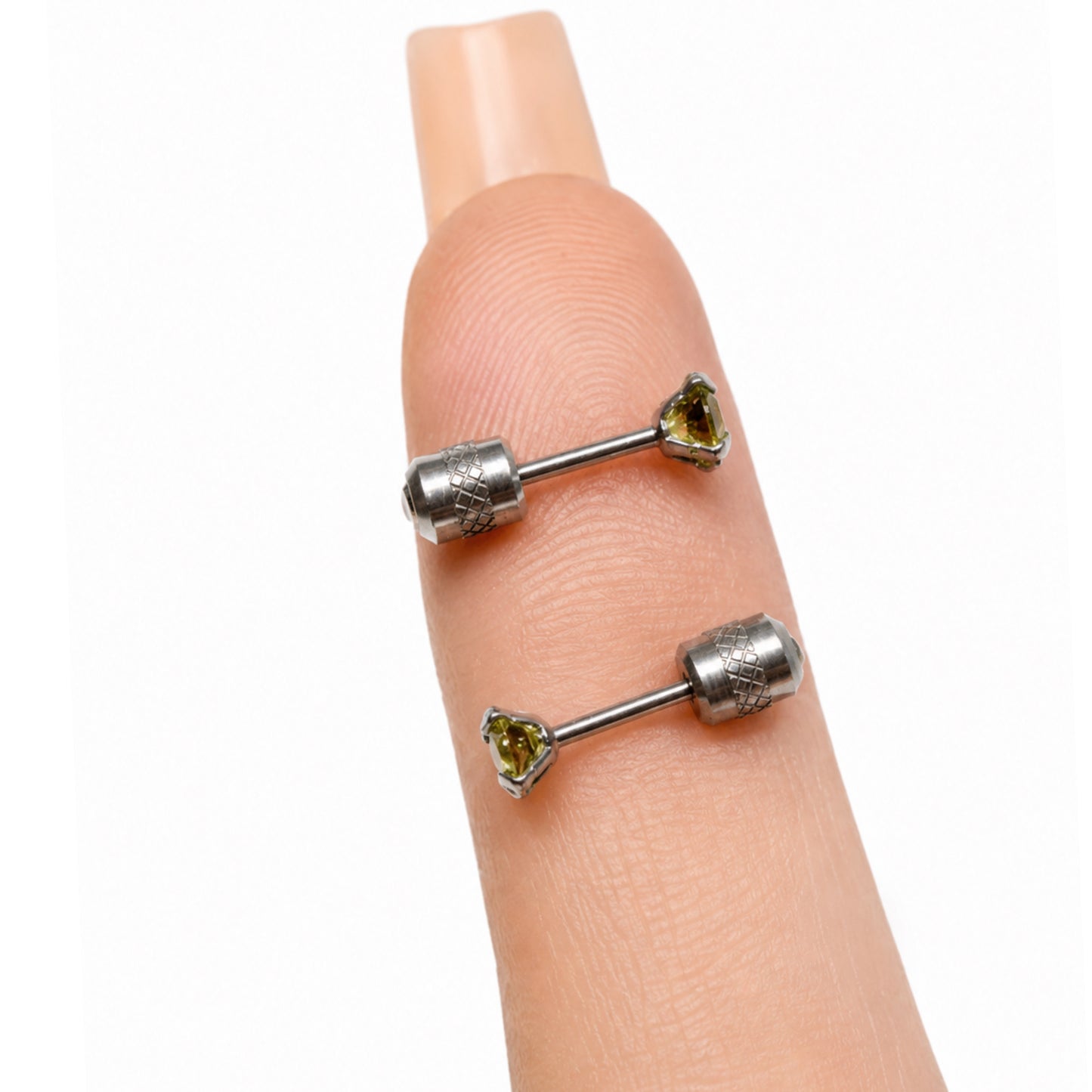 Olive Green CZ Double Ended Screw Back Stud Earrings