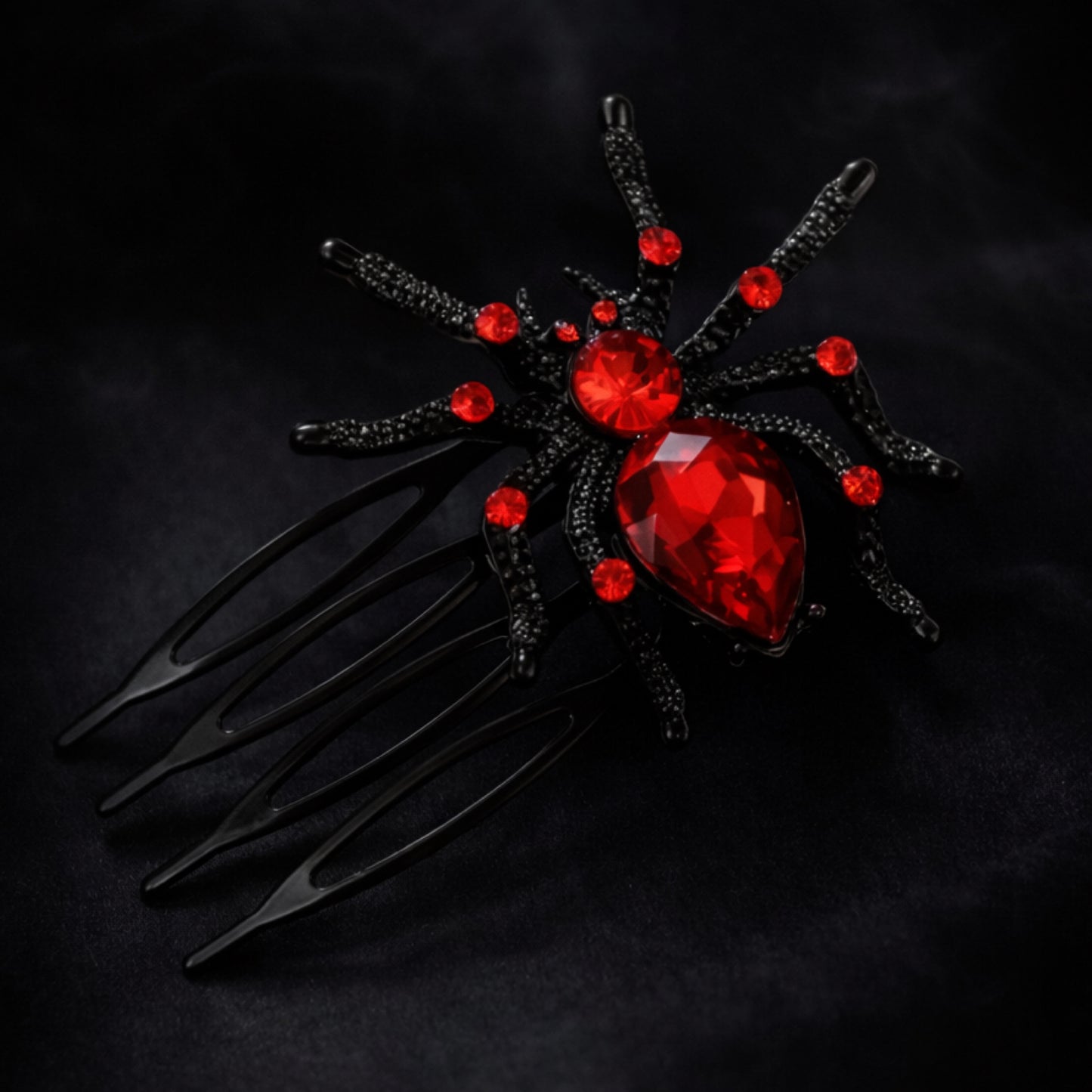 Red Crystal Spider Gothic Hair Comb – Black Witchy Rhinestone Statement Clip
