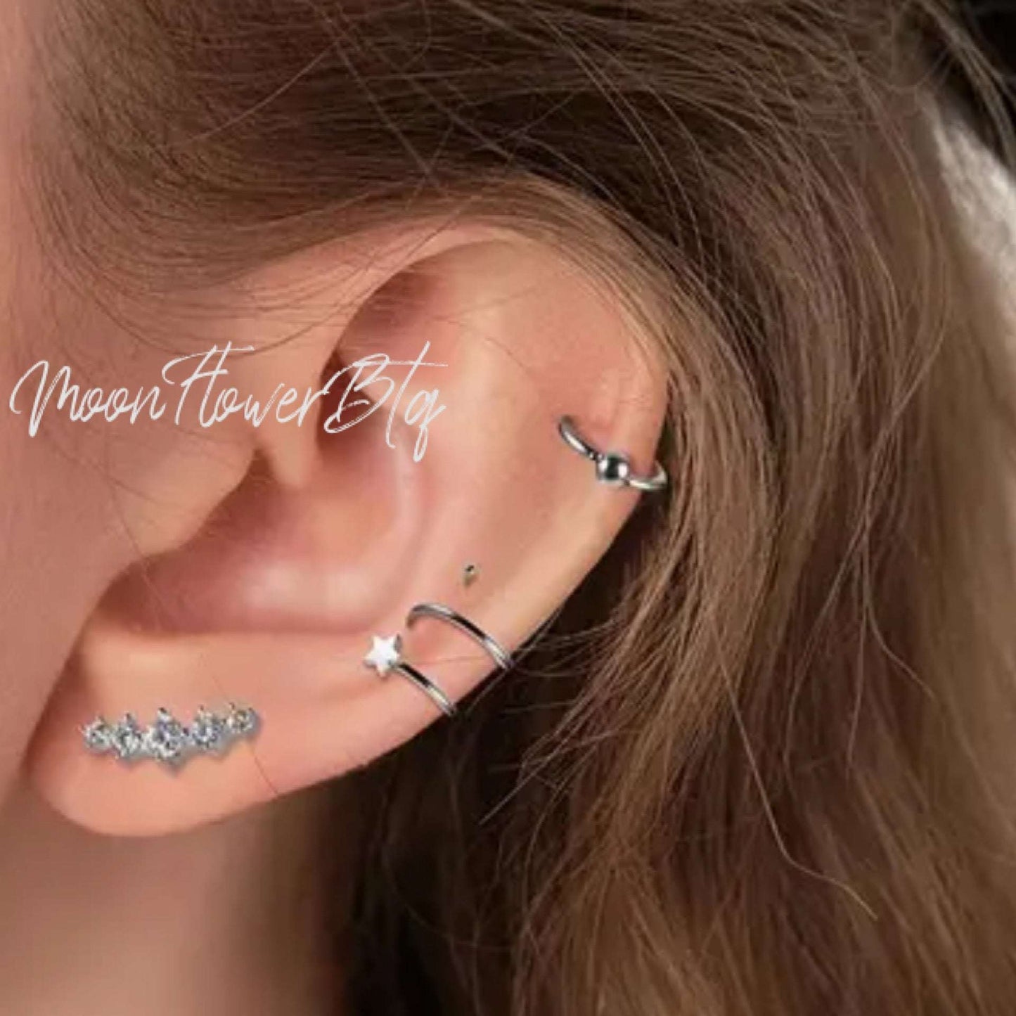 Silver Star Helix Cuff Wrap Cartilage Earring 16G