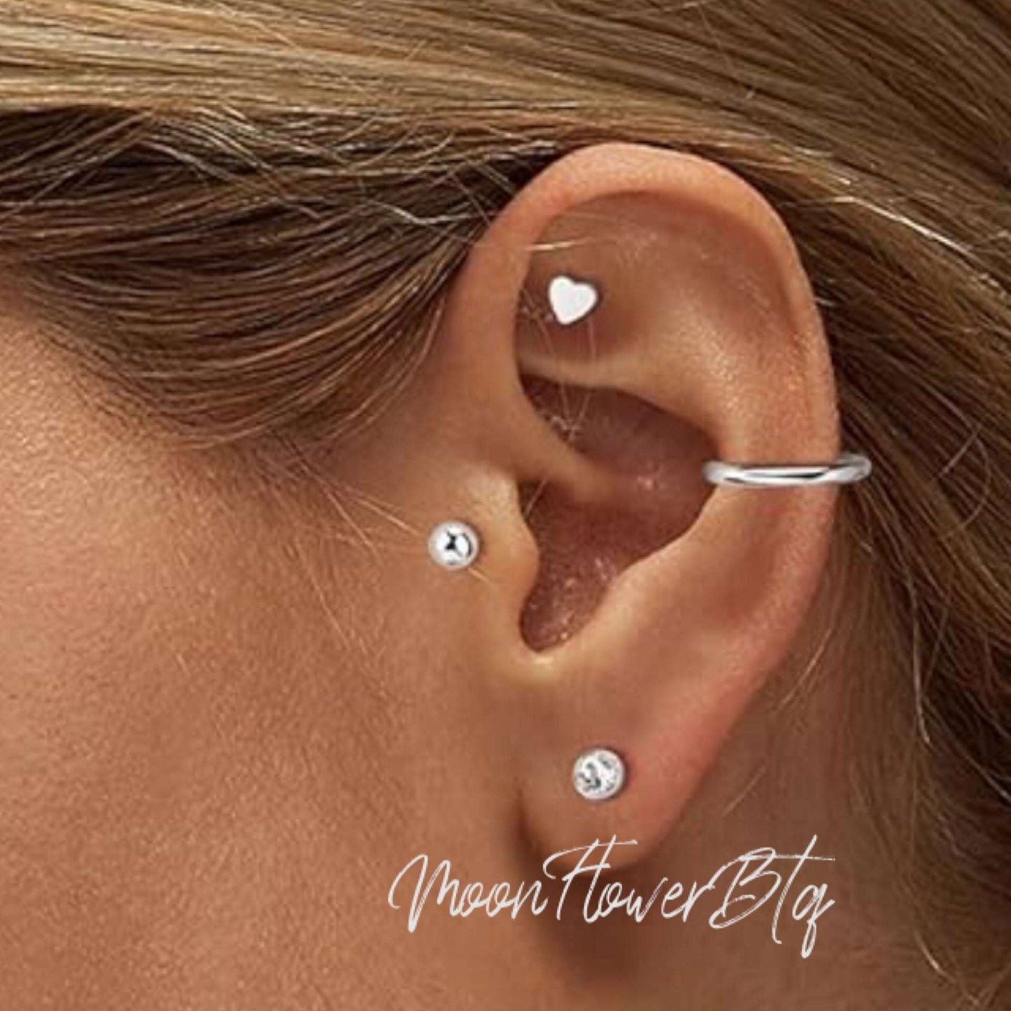 16G Heart Flat Back Stud Earring – Stainless Steel Labret