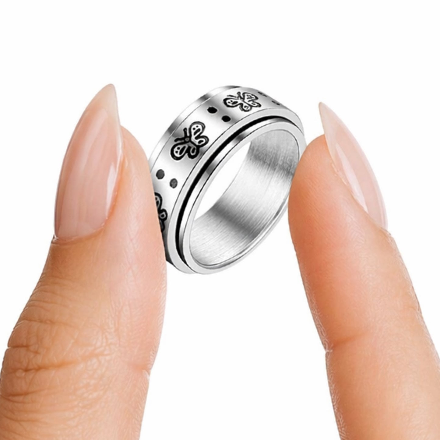 Butterfly Spinner Ring – Stainless Steel Rotating Fidget Band