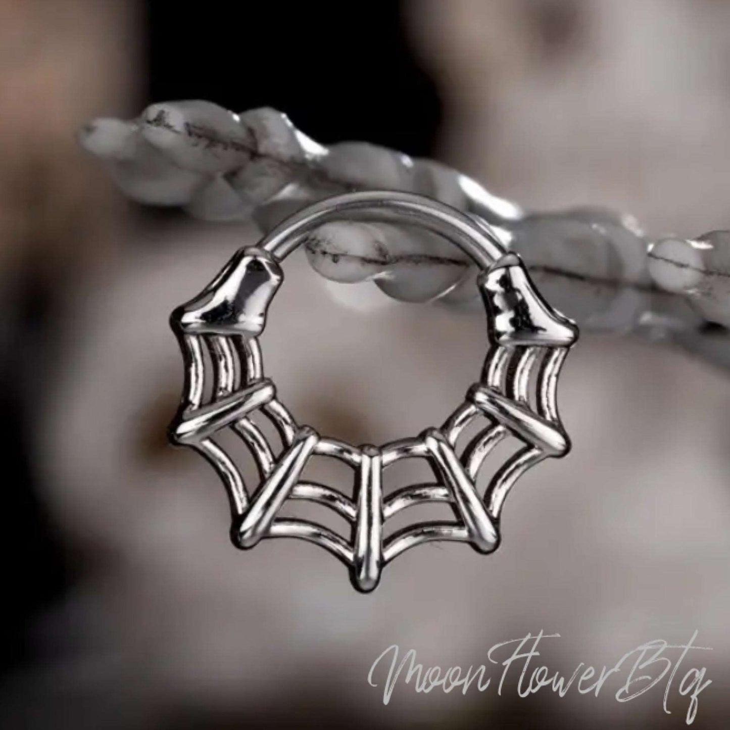 Silver Spider Web Septum Clicker Ring