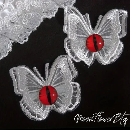 White Lolita Goth Butterfly Eyeball Hair Clips