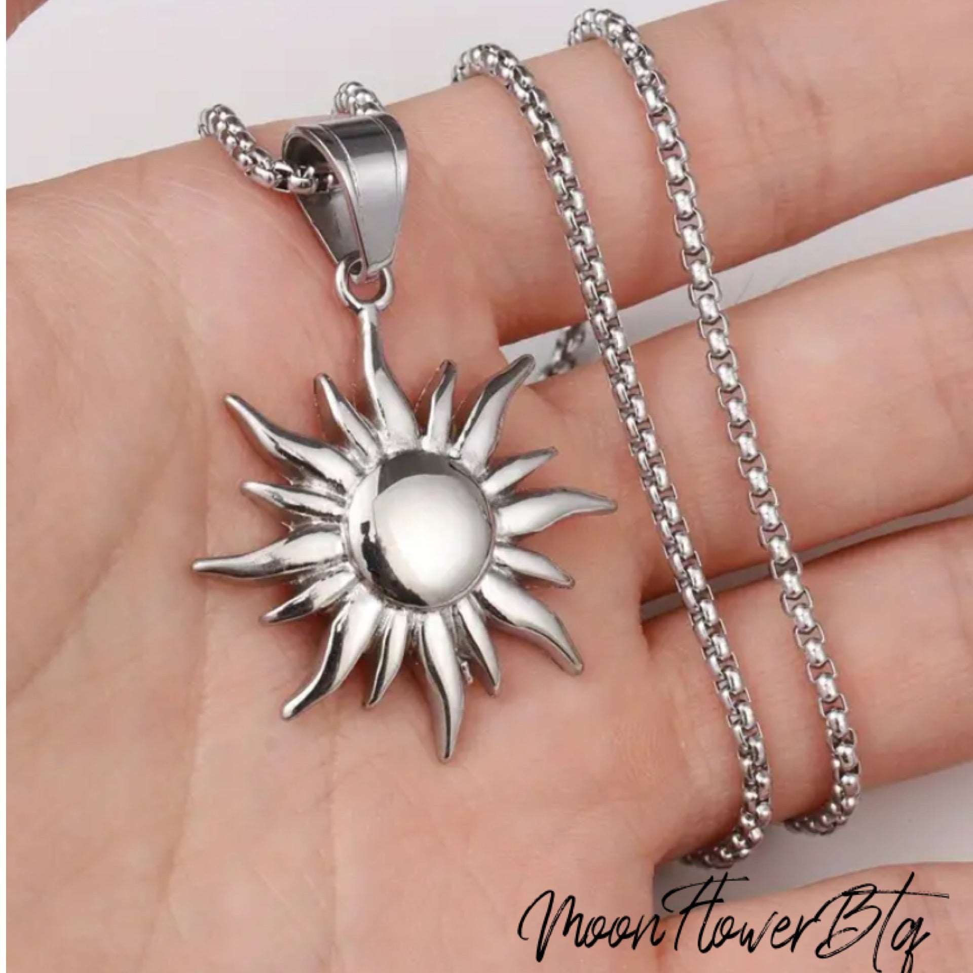 Silver Sun Pendant Necklace