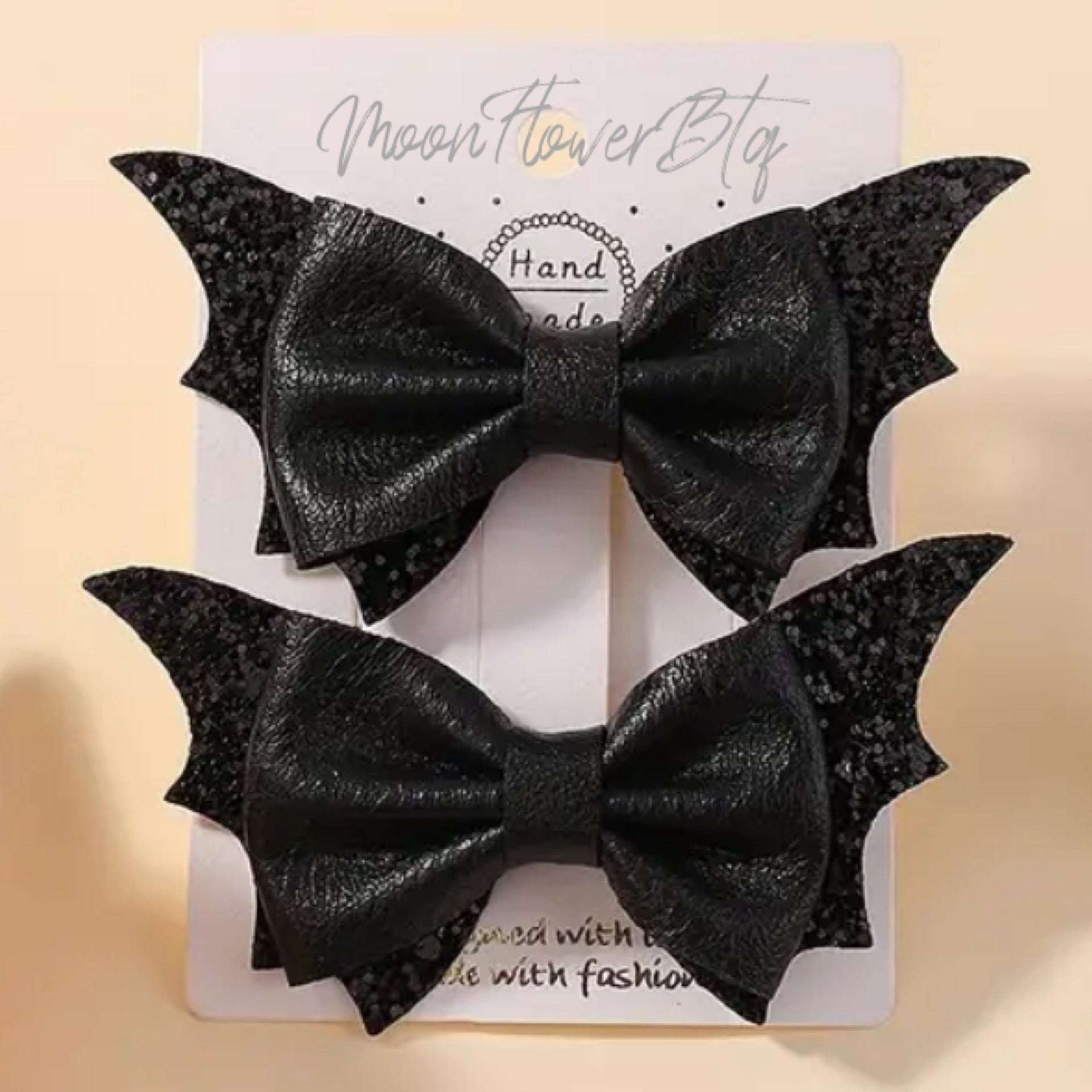 Gothic Punk Black Bat Bow Hair Clips - 2pcs