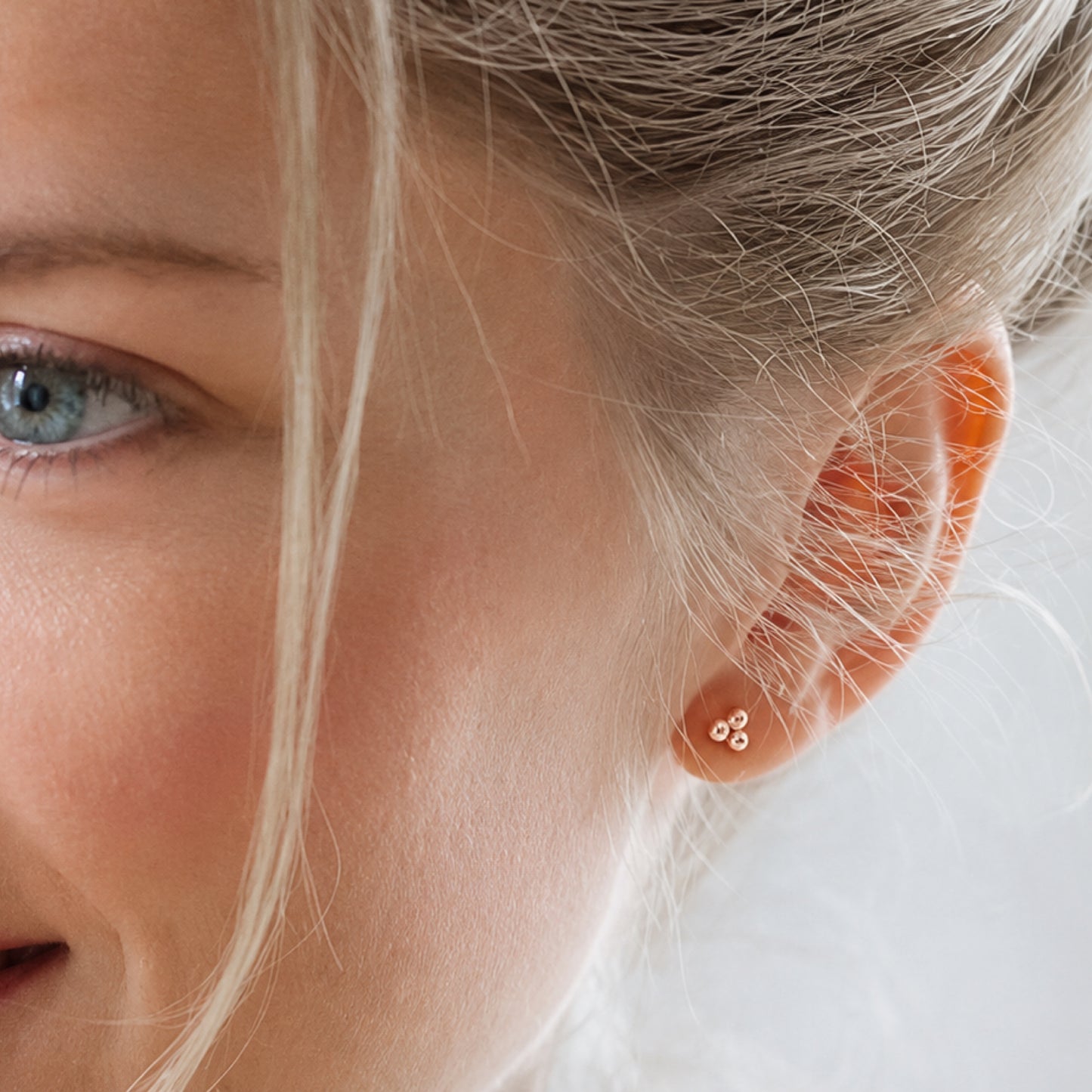 Rose Gold Triple Ball Flat Back Stud Earrings
