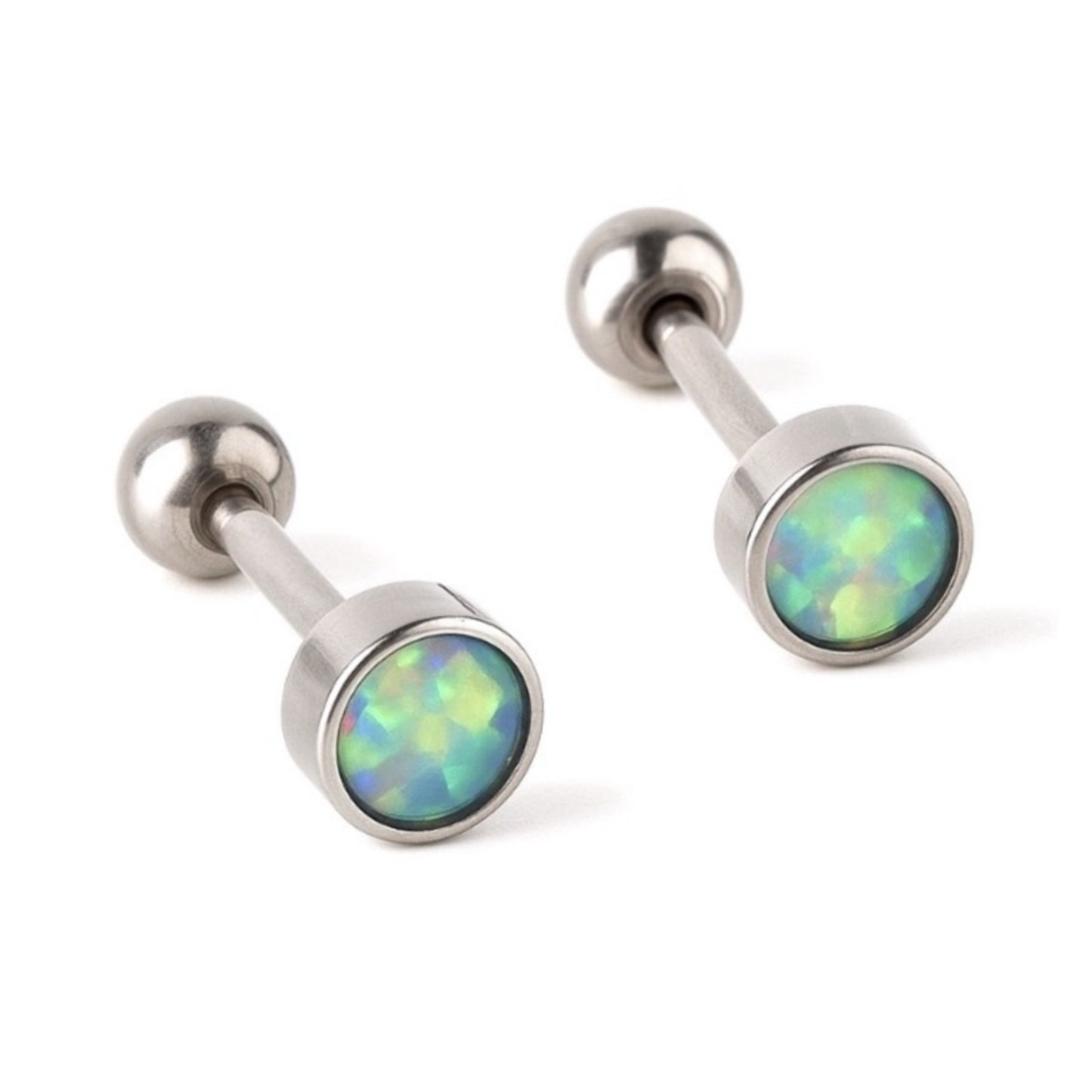 Iridescent CZ Stainless Steel Barbell Earrings 18G