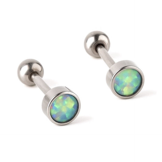 Iridescent CZ Stainless Steel Barbell Earrings 18G