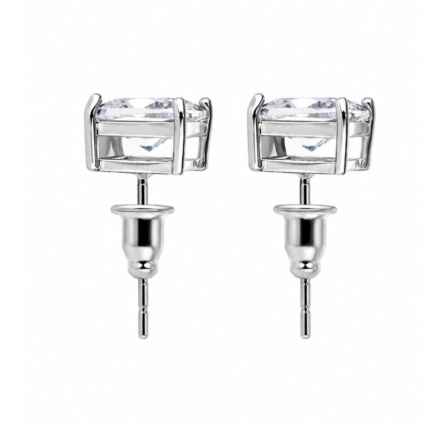 White Gold Plated Princess Cut CZ Stud Earrings