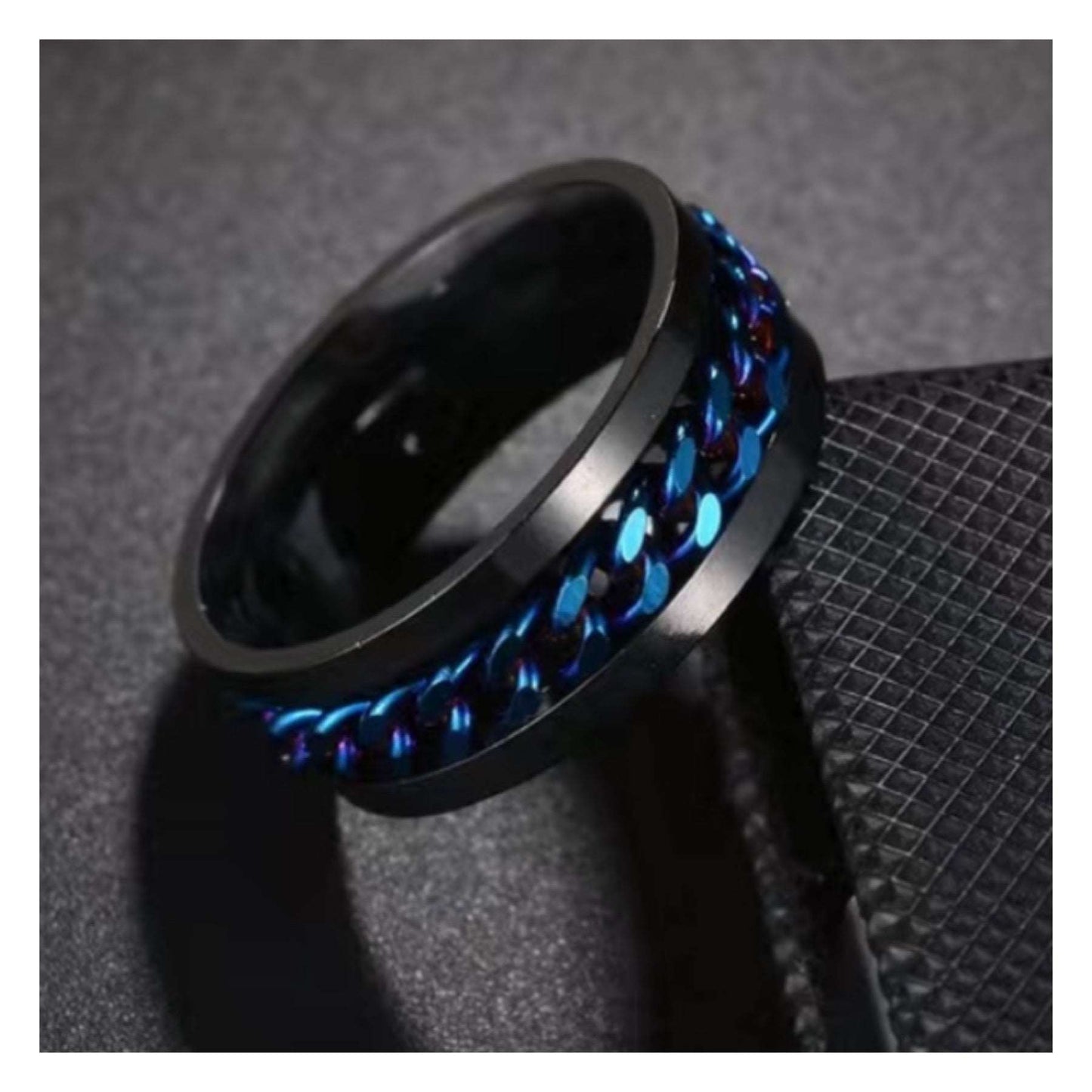 Black Blue Chain Anxiety Fidget Spinner Ring