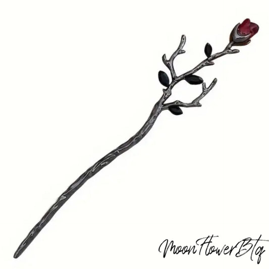 Vintage Goth Red Rose Hair Pin