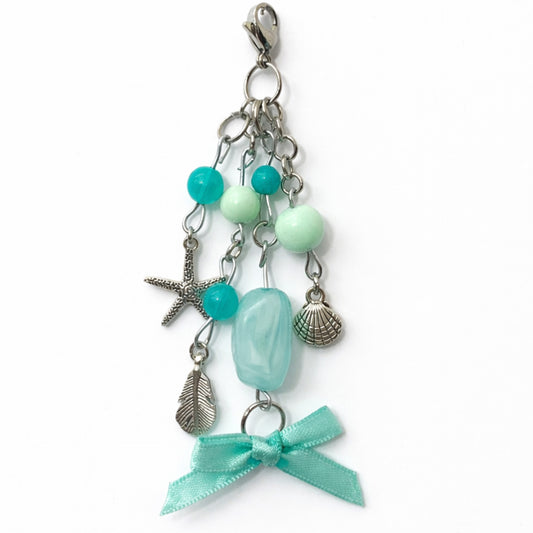 Aqua Mermaid Beaded Charm Keychain Bag Charm Zipper Pull