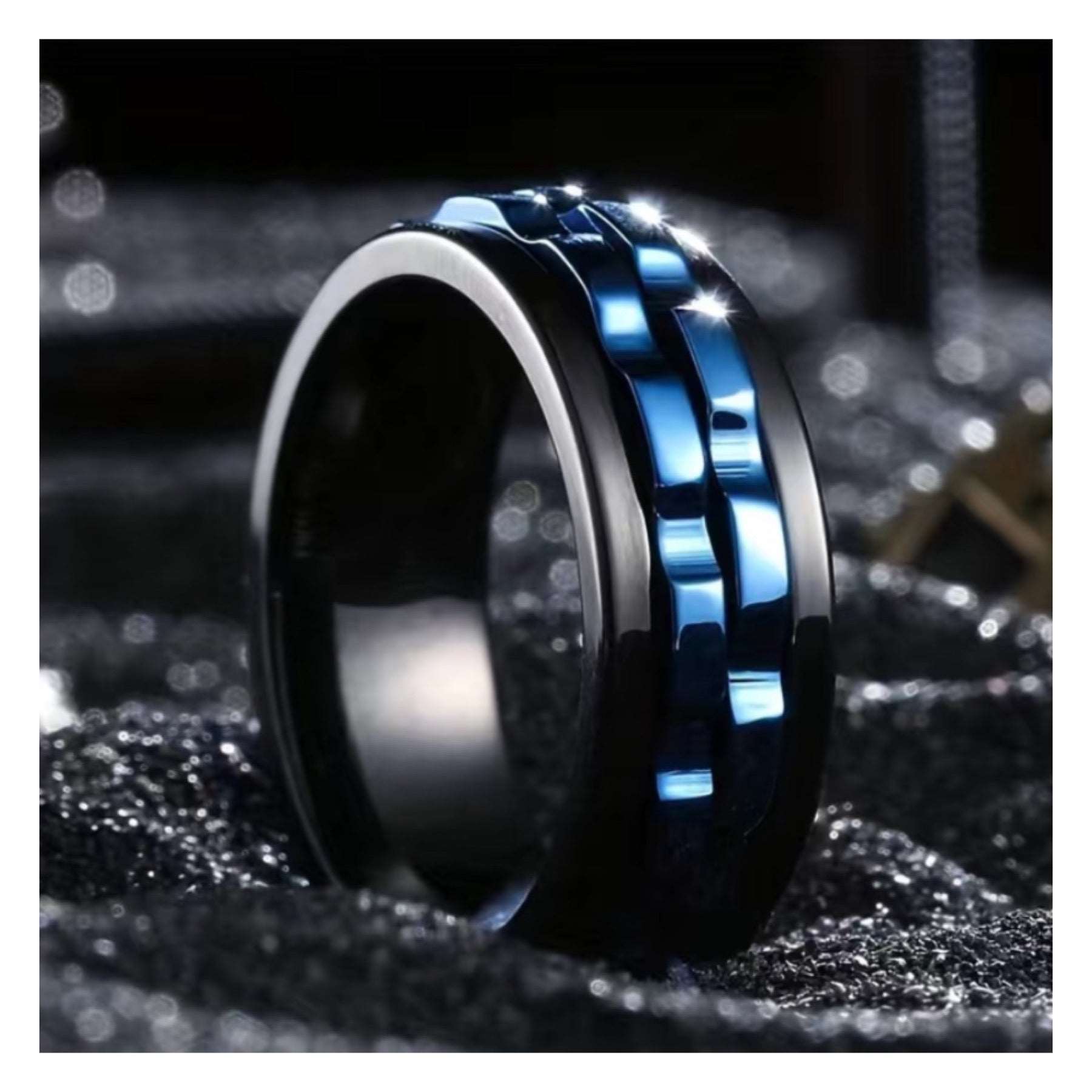 Black & Blue Spinning Gears Anxiety Fidget Ring