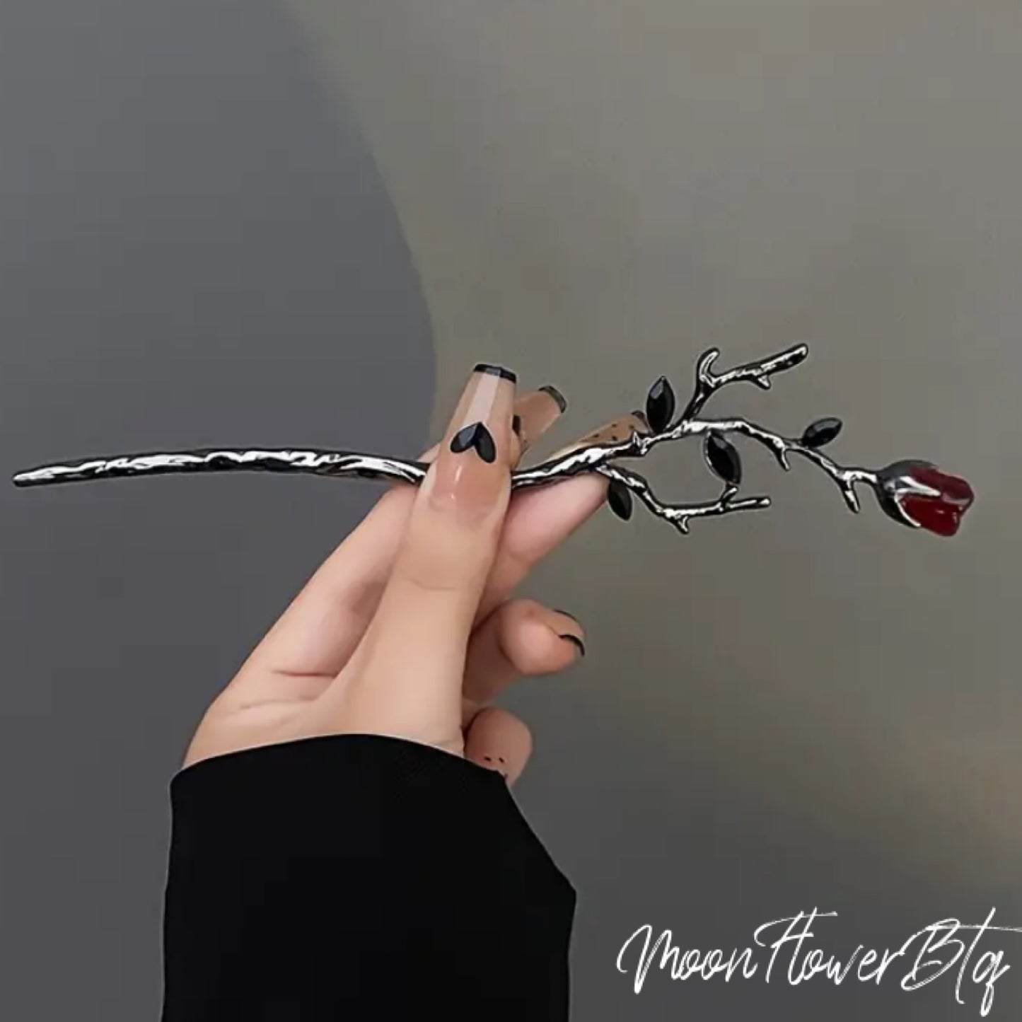 Vintage Goth Red Rose Hair Pin