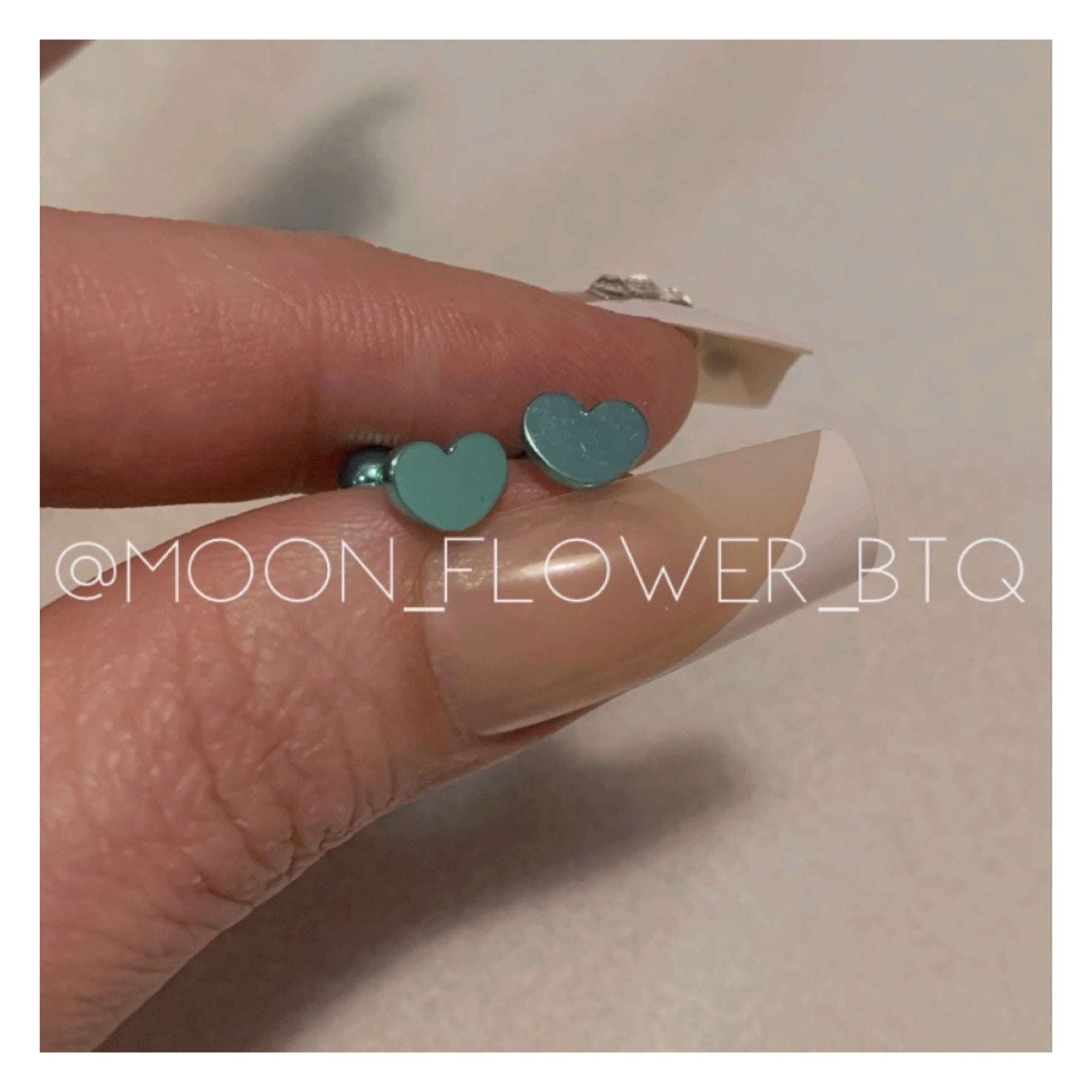 Aqua Heart Barbell Earrings