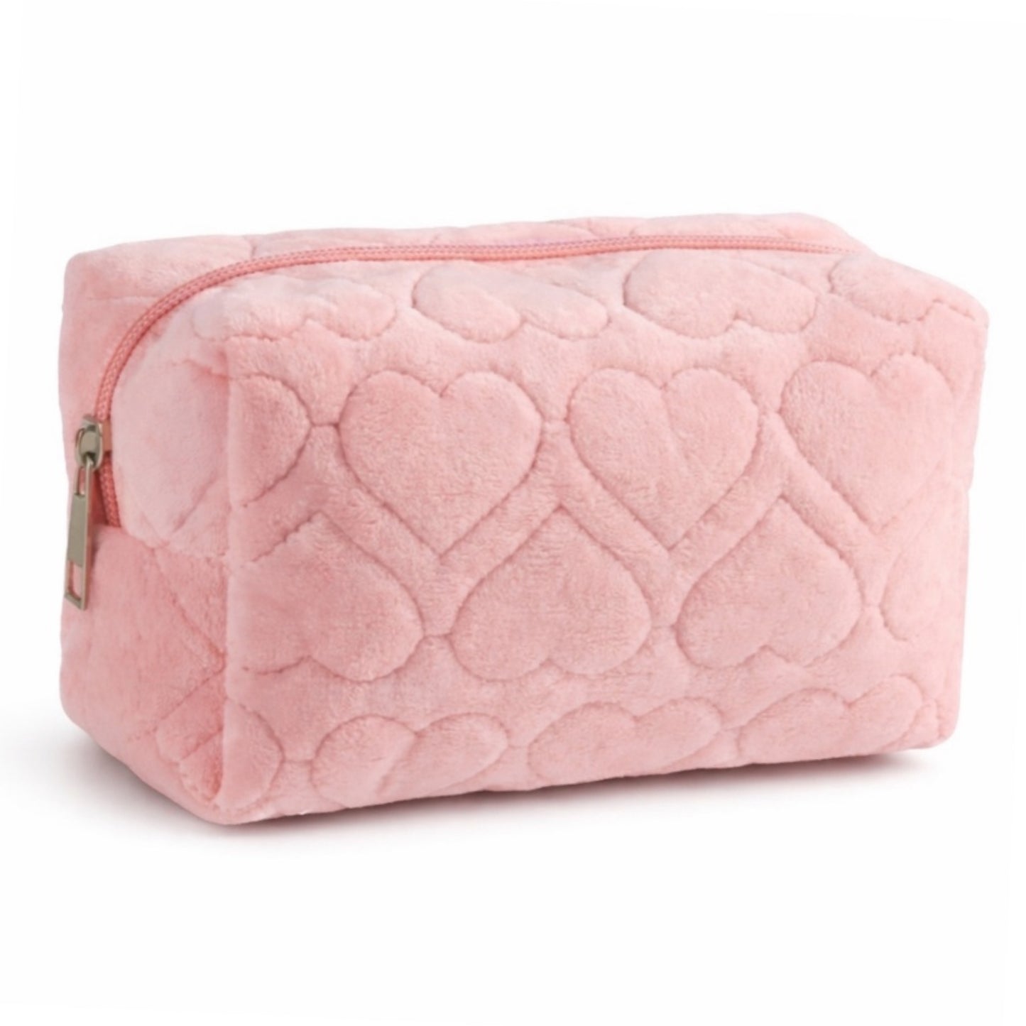 Pink Fuzzy Heart Cosmetic Makeup Bag