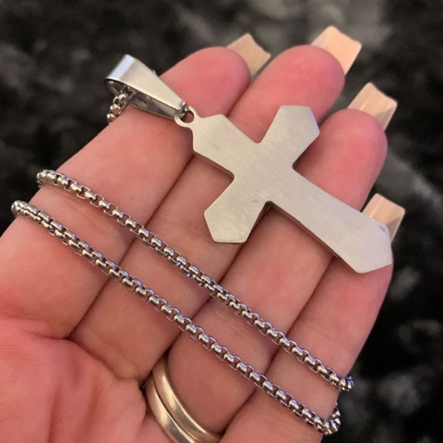 Double Layer Silver CZ Cross Necklace