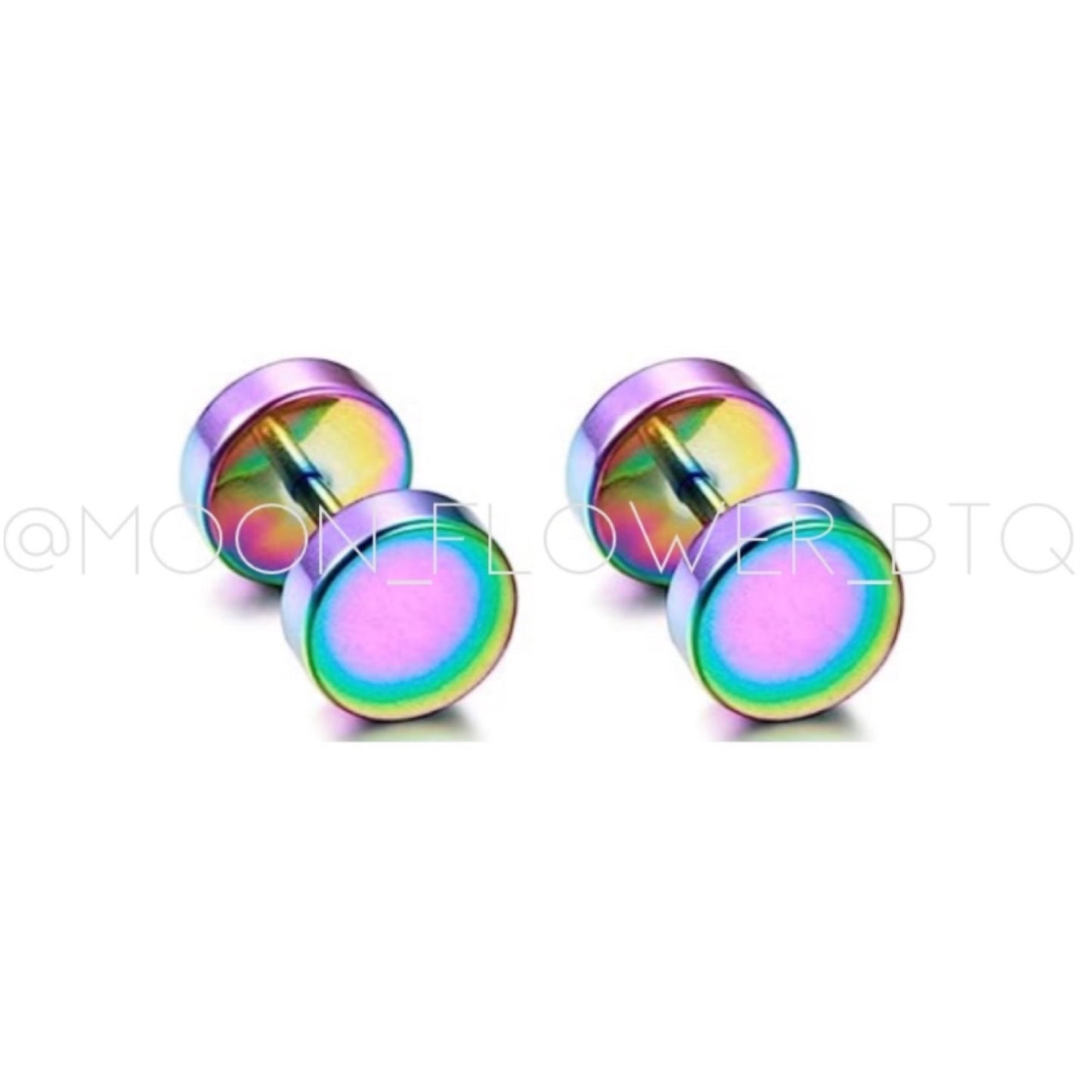 Rainbow Flat Barbell Earrings 8mm