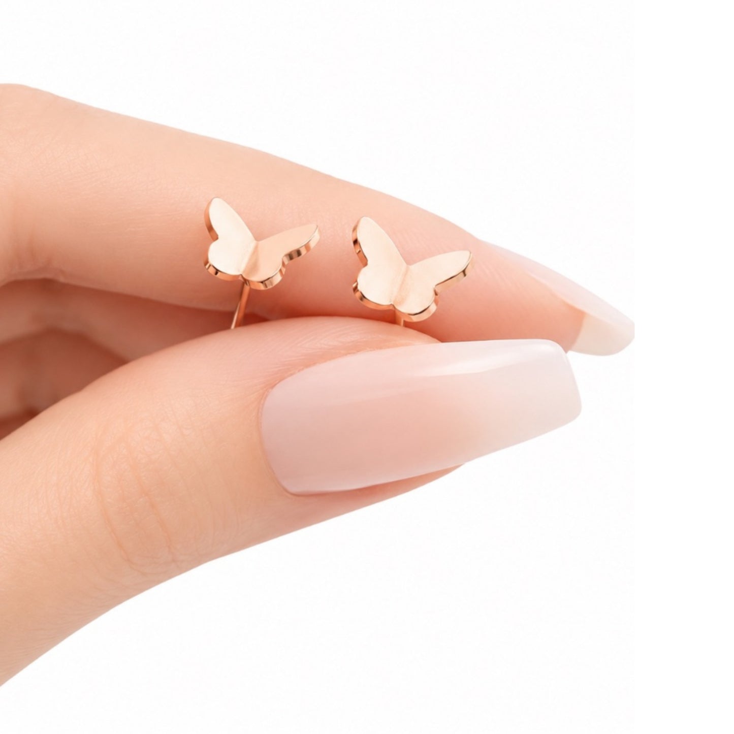 Rose Gold Butterfly Flat Back Stud Earrings