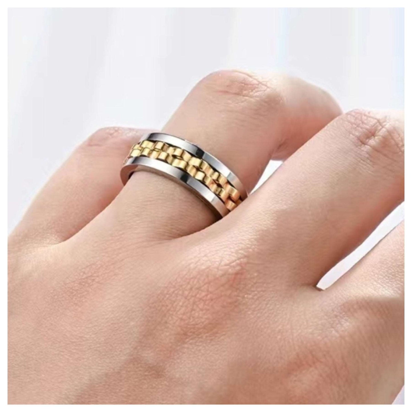 Silver & Gold Spinning Gears Anxiety Fidget Ring